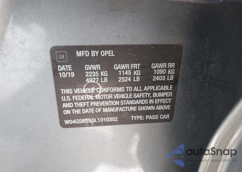 2020 Buick Regal Sportback Awd Gs from USA, damaged, VIN W04GS6SS5L1010302